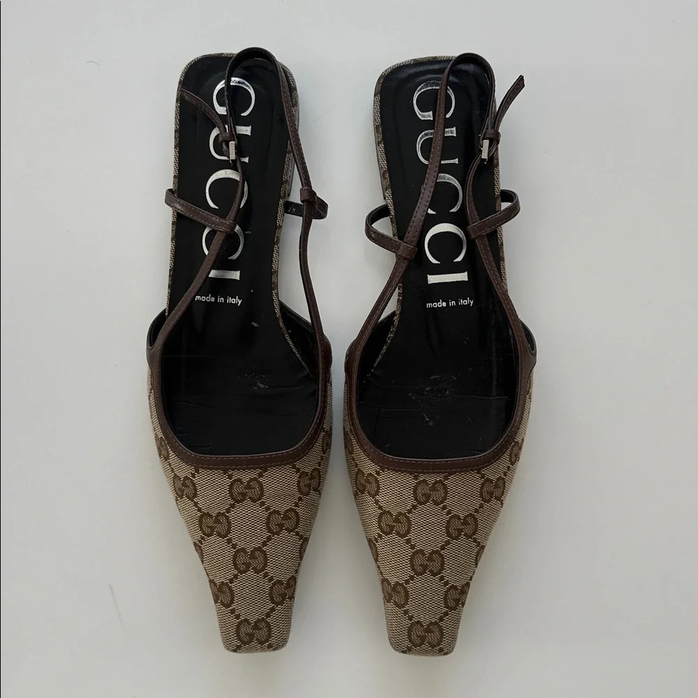 Gucci Beige Monogram Slingback Flats - Picture 5 of 13